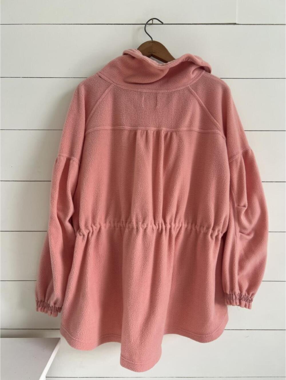 Free People Coral Pink Fleece Zip Up Women's Size M Oversized Cozy Outerwear - Picture 6 of 9